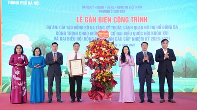 Skilting for landskapsrenoveringsprosjektet ved Dong Da-sjøen (Hanoi)