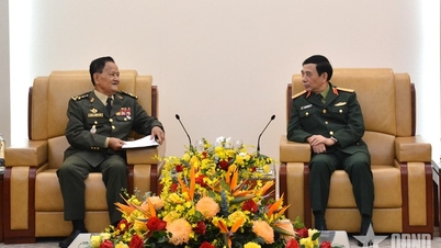 General Phan Van Giang receives the Cambodian Minister of State for Defence.