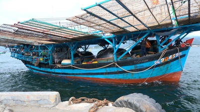 Ein Marineschiff schleppte ein Fischerboot aus der Provinz Quang Ngai mitsamt 36 Fischern sicher an Land.
