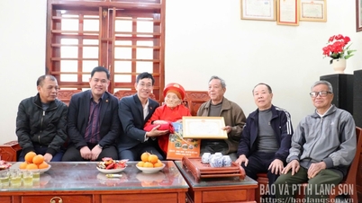 Líderes do distrito de Luong Van Tri visitam idosos e lhes desejam feliz aniversário.