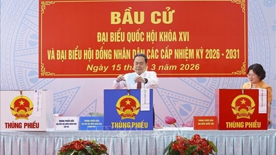 Nasjonalforsamlingens leder Tran Thanh Man avgir sin stemme i Ho Chi Minh-byen.