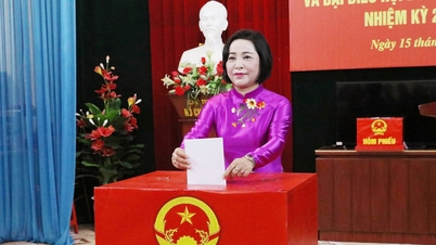 Nationalförsamlingens vice ordförande Nguyen Thi Thanh röstar i provinsen Ninh Binh.