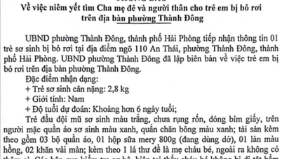 Recherche de la famille d'un bébé garçon de 6 jours abandonné dans le quartier de Thanh Dong.