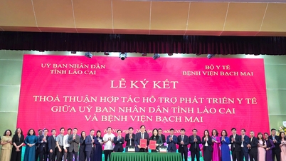 Signering av en omfattende samarbeidsavtale om helsevesen mellom Folkekomiteen i Lao Cai-provinsen og Bach Mai-sykehuset.