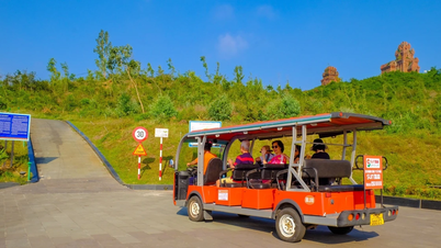 Pilot program using electric vehicles to transport visitors to Banh It Tower.