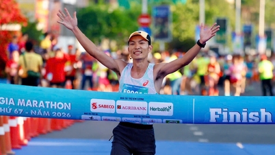 Hoang Nguyen Thanh memenangkan Maraton Tien Phong untuk ke-7 kalinya, dan aksi merangkak Ngoc Hoa menuju garis finis menciptakan momen istimewa.
