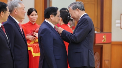 Partimedaljer och märken delades ut till premiärminister Pham Minh Chinh och andra ledare.