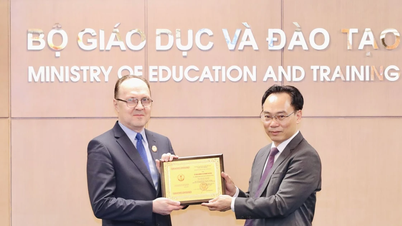 Ambassador Extraordinary and Plenipotentiary of the Russian Federation receives the "For the Cause of Education" commemorative medal.