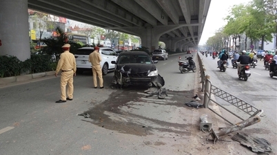 Another incident has occurred where a car crashed into and knocked over a concrete median on Pham Van Dong Street.