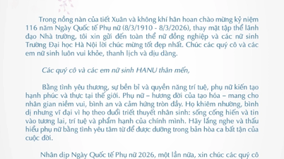 Thiệp chúc mừng Ngày Quốc tế Phụ nữ 8/3 của Hiệu trưởng Trường Đại học Hà Nội