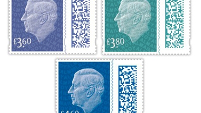 O Serviço Postal Real do Reino Unido emite selos com novas tarifas postais.