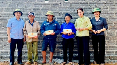 Hulp verlenen aan huishoudens die getroffen zijn door stormen en overstromingen in de gemeente Linh Ho.