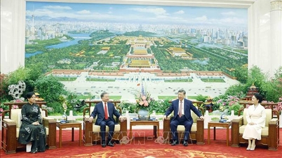 Setiausaha Agung merangkap Presiden To Lam dan isterinya, bersama Setiausaha Agung merangkap Presiden Xi Jinping dan isterinya, menghadiri majlis minum petang.