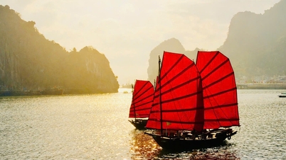 កោតសរសើរឈូងសមុទ្រហាឡុងពីលើទូកក្ដោងដែលមានជញ្ជាំងបី។
