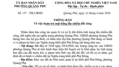 Quang Phu Ward krever tilbakeføring av land som ble inngrepet fra kirkegården.