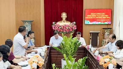 Para pemimpin Komite Partai Provinsi dan Komite Rakyat Provinsi meninjau perencanaan dan pengembangan perkotaan di kelurahan Bien Hoa.