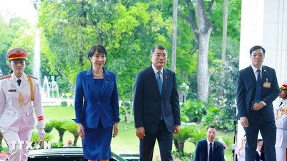 Pemandangan panorama upacara penyambutan resmi Perdana Menteri Jepang Takaichi Sanae.