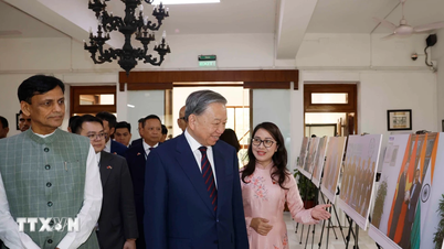 Sekretaris Jenderal dan Presiden mengunjungi pameran foto yang memperingati 10 tahun Kemitraan Strategis Komprehensif Vietnam-India.