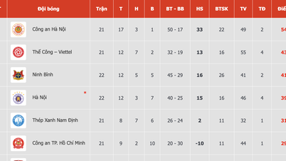 Dernier classement de la V-League : Ninh Binh entre dans le top 3, HAGL dans le bas du classement.