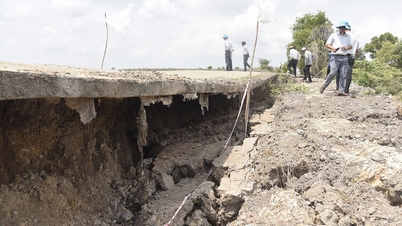 ヴィンディエウ村の運河ルート沿いの地滑りおよび地盤沈下状況の調査。