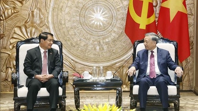General Secretary and President To Lam receives the Secretary of the Party Committee and Chairman of the People's Council of Vientiane Capital (Laos).