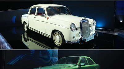 ລົດ Mercedes ຄລາສສິກສອງຄັນ ຖືກວາງສະແດງຢູ່ຮ່າໂນ້ຍ.