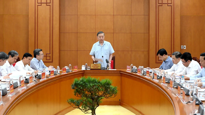[Foto] Algemeen secretaris en voorzitter To Lam leidt een werkvergadering met het Centraal Beleids- en Strategiecomité over de ontwikkeling van de materialenindustrie.