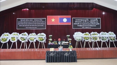Comemorarea, predarea și luarea de rămas bun de la rămășițele soldaților și experților voluntari vietnamezi care au murit în Laos.