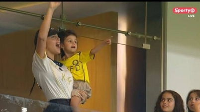 Georgina Rodriguez vierde uitbundig feest met haar baby toen Ronaldo Al Nassr naar de overwinning leidde.