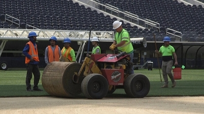 FIFA memasang lapangan rumput berstandar Piala Dunia di Stadion Los Angeles.