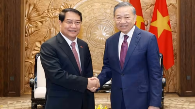 General Secretary and President To Lam receives the Secretary of the Party Committee and Chairman of the People's Council of Vientiane, Laos.