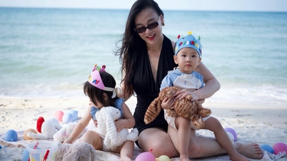 Phuong Oanh porte un bikini avec aisance et partage des moments radieux avec ses deux enfants.