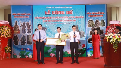 CERIMONIA PER ANNUNCIO DELLA DECISIONE DI RICONOSCERE LE DUE STATUE DI LEONI IN PIETRA DI THANH DO BAN COME TESORI NAZIONALI E PER INTRODURRE I TESORI NAZIONALI NELLA PROVINCIA DI BINH DINH