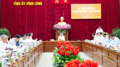 Perdana Menteri Le Minh Hung bekerja sama dengan Komite Tetap Komite Partai Provinsi Vinh Long.