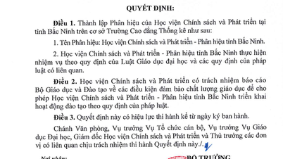 Zřídit pobočku Akademie politiky a rozvoje v Bac Ninh.
