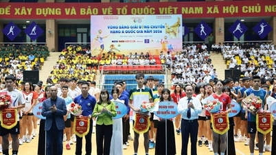 Docenti e studenti dell'Università di Hung Vuong partecipano al torneo nazionale di pallavolo di classe A del 2026.