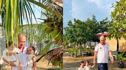 Tien Luat ha portato le gemelle Jolie e Jency a visitare l'ampio giardino nella città natale di Thu Trang.