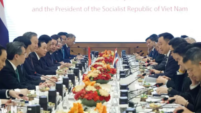 Images du secrétaire général et président To Lam en discussion avec le Premier ministre thaïlandais.