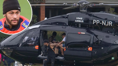 Neymar prahlt, indem er mit seinem privaten Hubschrauber zum Trainingslager für die Weltmeisterschaft anreist.