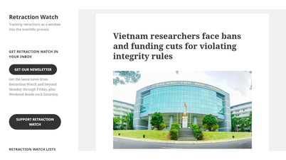 Retraction Watch pubblica rapporti sull'integrità scientifica in Vietnam.