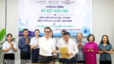 Firma degli accordi di cooperazione tra l'Ospedale Oftalmico di Hanoi-Ha Nam, l'Ospedale Oftalmico di Hanoi-Nam Dinh e l'Associazione Provinciale degli Anziani.