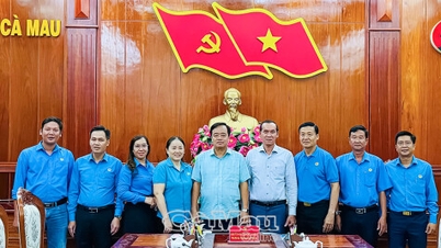 Wakil Sekretaris Tetap Komite Partai Provinsi, Huynh Quoc Viet, bertemu dengan delegasi Serikat Buruh Ca Mau yang menghadiri Kongres Serikat Buruh Vietnam ke-14.