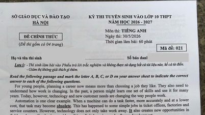 Antwoordensleutel voor examen code 021, vak Engels, toelatingsexamen voor klas 10 in Hanoi in 2026