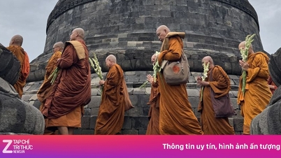พระภิกษุสงฆ์ผู้ร่วมขบวนการเดินขบวนเพื่อสันติภาพเดินทางมาถึงวัดพุทธที่ใหญ่ที่สุดในโลกแล้ว