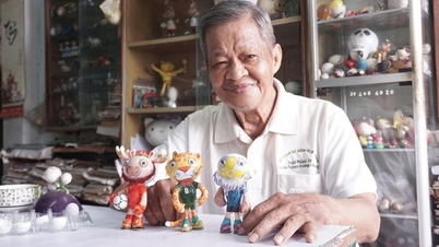 World Cup storyteller using eggshell art.