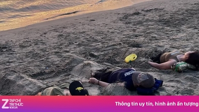 Et merkelig syn på Da Nang-stranden tidlig om morgenen.