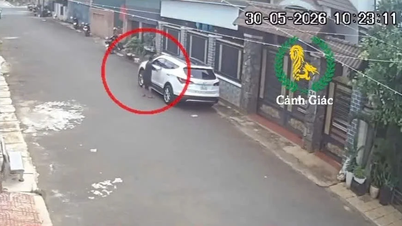 En gripande video visar en 12-årig pojke som kör bil genom smala gränder i Dak Lak och kolliderar med en taxi.
