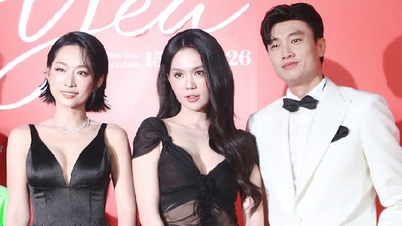 Ngoc Trinh usou uma roupa reveladora para celebrar o retorno de Quynh Thy e Quoc Truong.