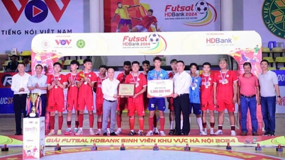 Hanoin metropoliyliopiston futsaljoukkue voitti kolmannen sijan HDBank Student Futsal Tournament Hanoin alueella 2024.