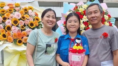 Taking the exam to test her abilities, the female student unexpectedly became the top scorer.